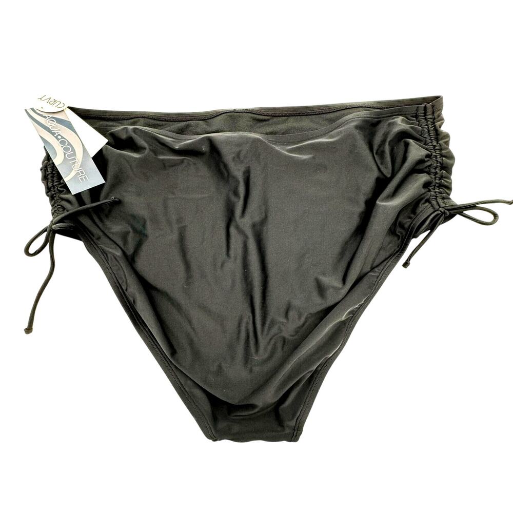 AQUA COUTURE NWT 2X Black Curvy Swim Briefs Bikini Bottom Shirred Sides Slimming